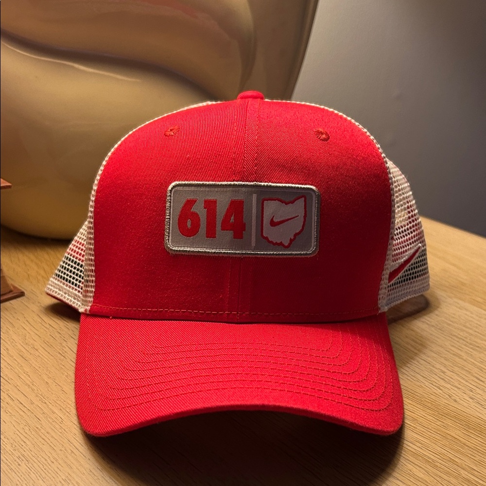 Nike Red and White Cap with Ohio Patch